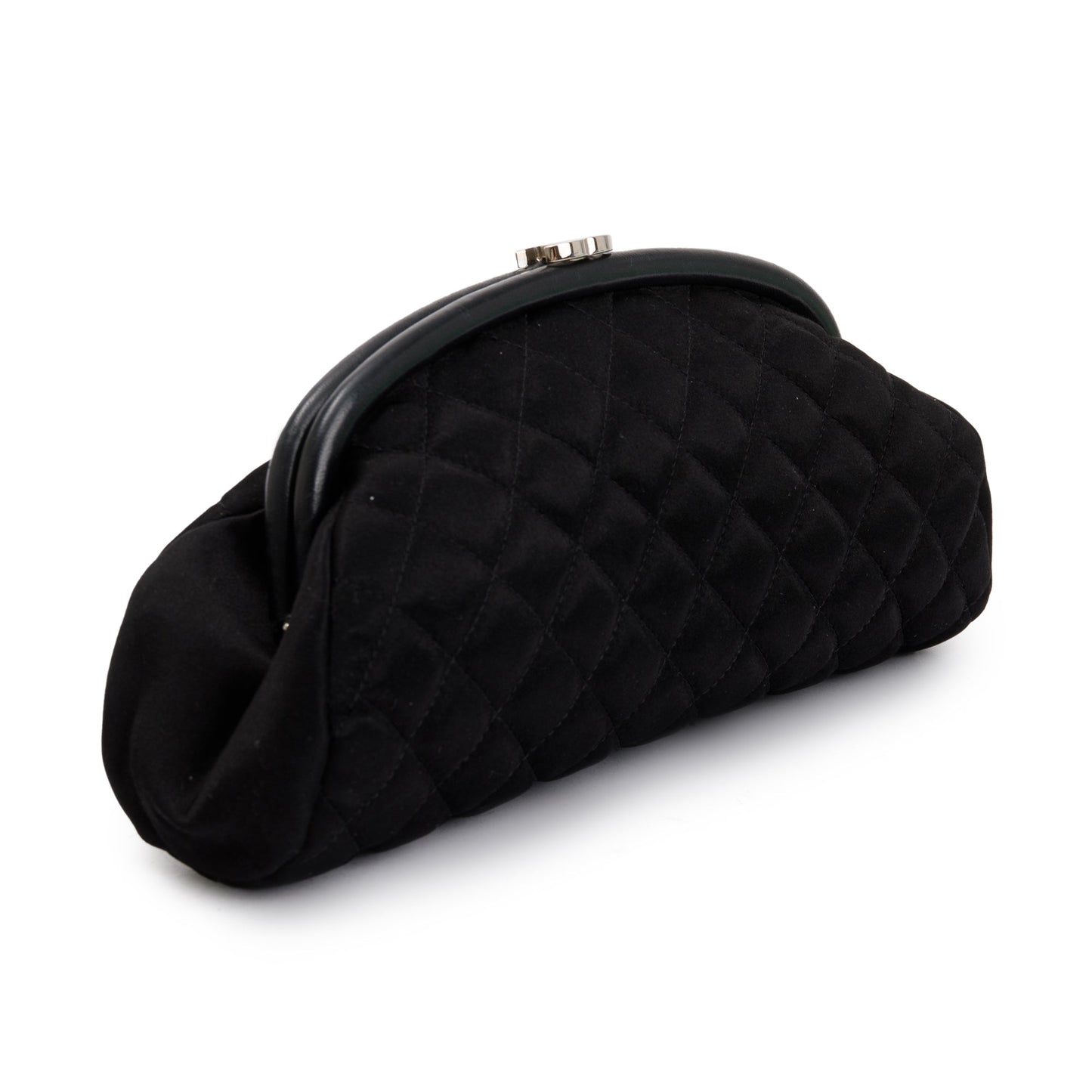 Chanel Black Quilted Satin Timeless Frame Clutch