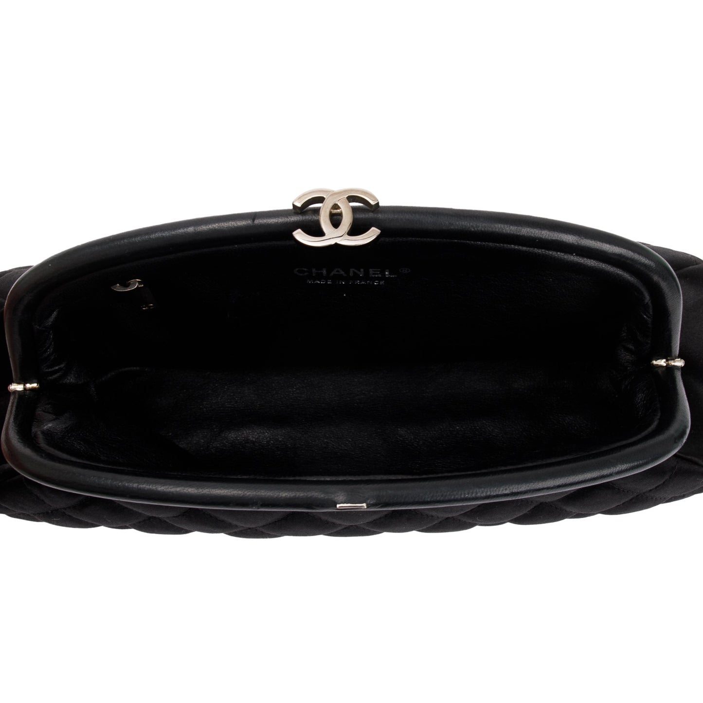 Chanel Black Quilted Satin Timeless Frame Clutch