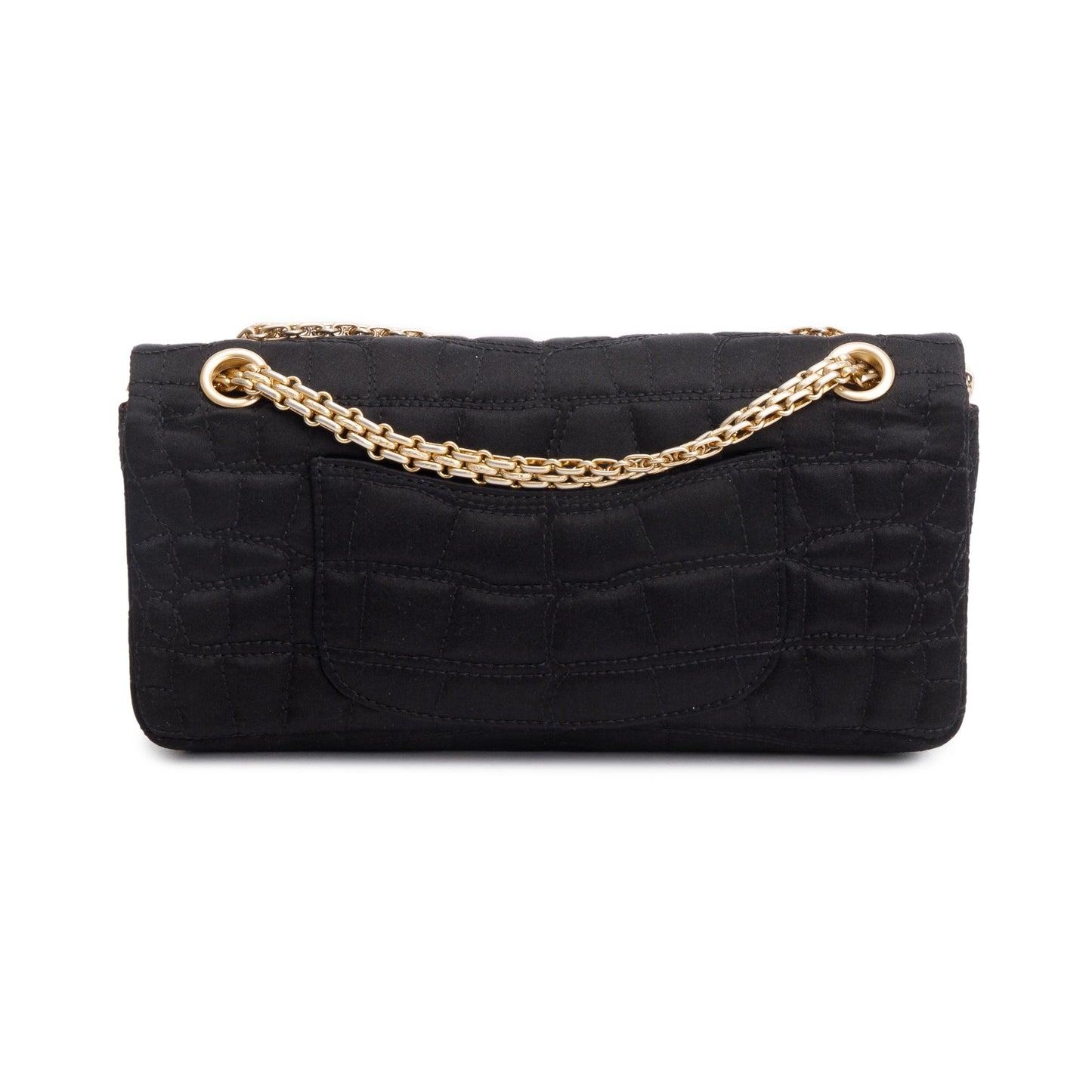 Chanel Black Satin Coco's Croc 2.55 Reissue East/West Double Flap Bag