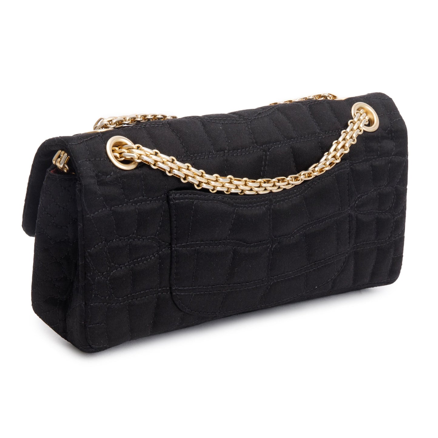 Chanel Black Satin Coco's Croc 2.55 Reissue East/West Double Flap Bag
