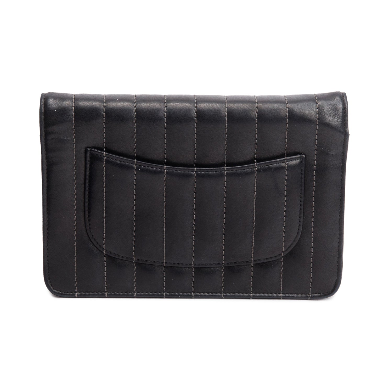 Chanel Black Vertical Quilted Lambskin Leather Wallet on Chain