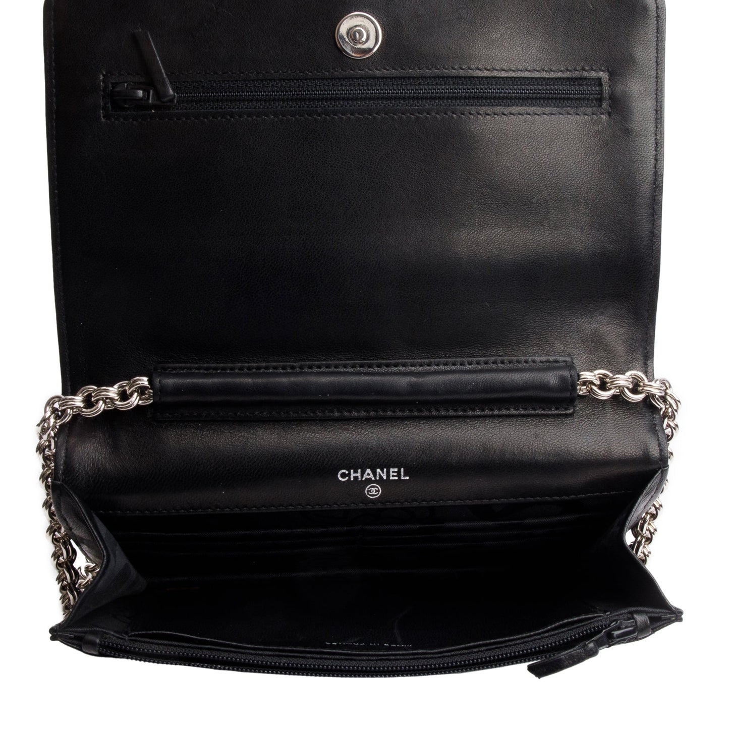 Chanel Black Vertical Quilted Lambskin Leather Wallet on Chain