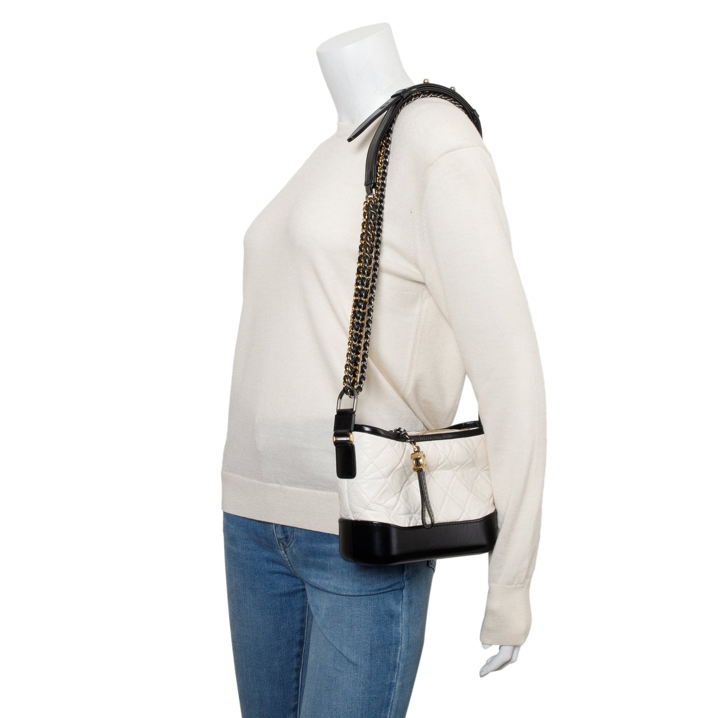 Chanel Black & White Aged Calfskin Leather Small Gabrielle Hobo