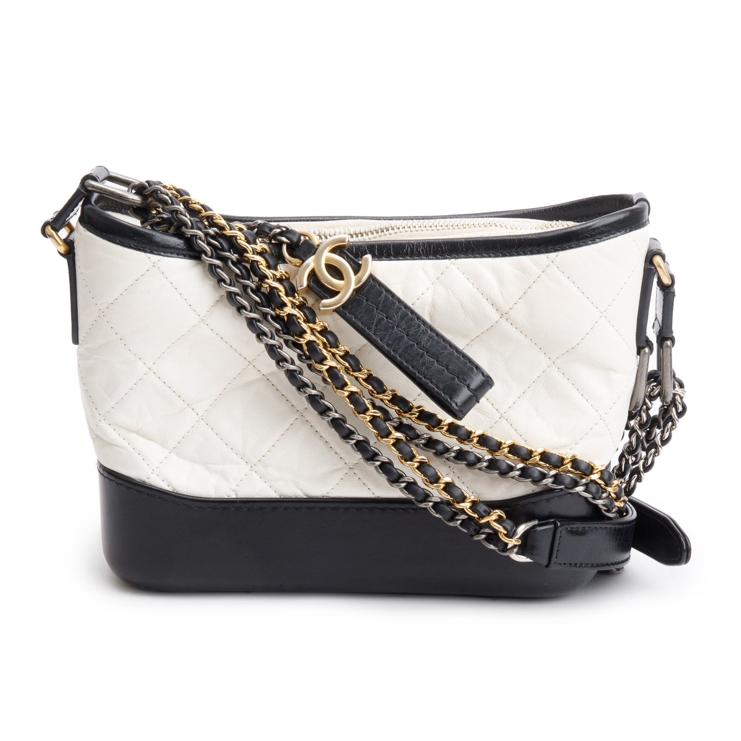 Chanel Black & White Aged Calfskin Leather Small Gabrielle Hobo