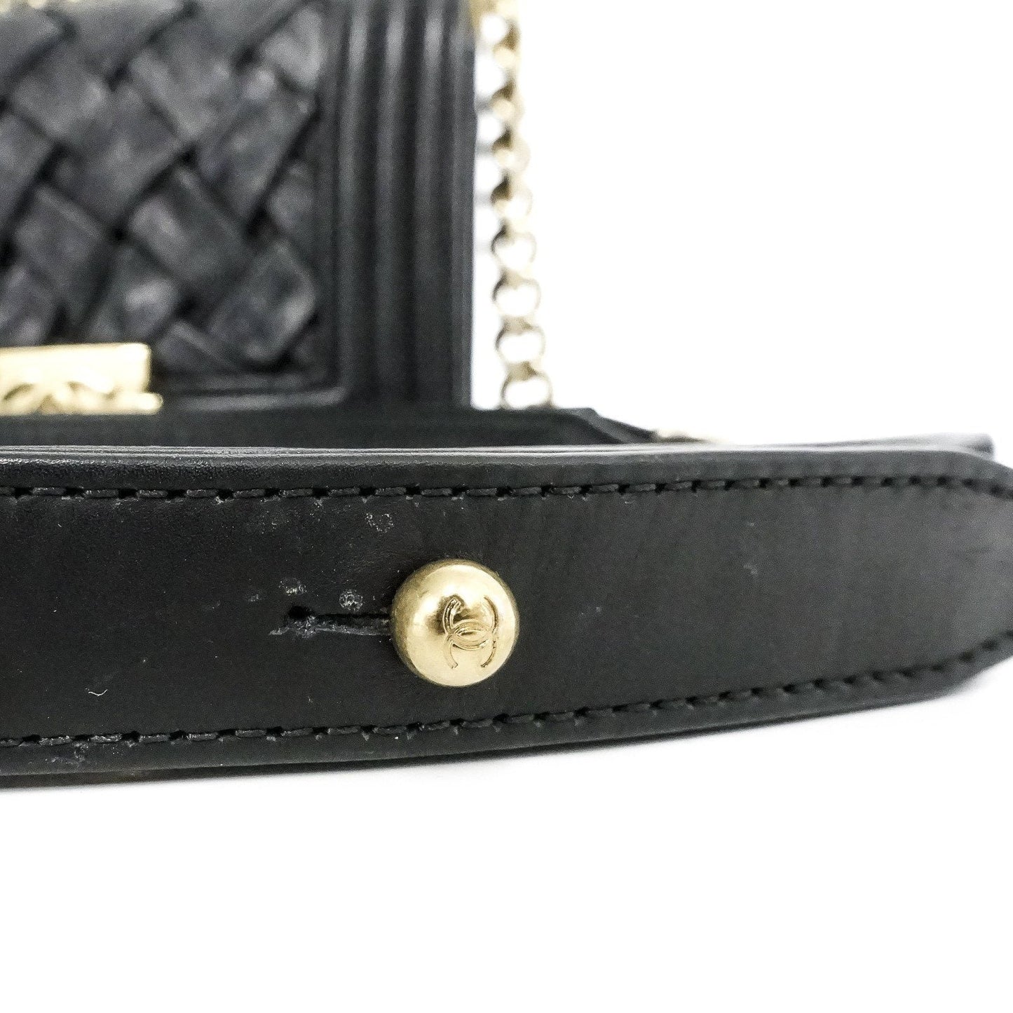 Chanel Black Woven Leather Chateau Boy Bag