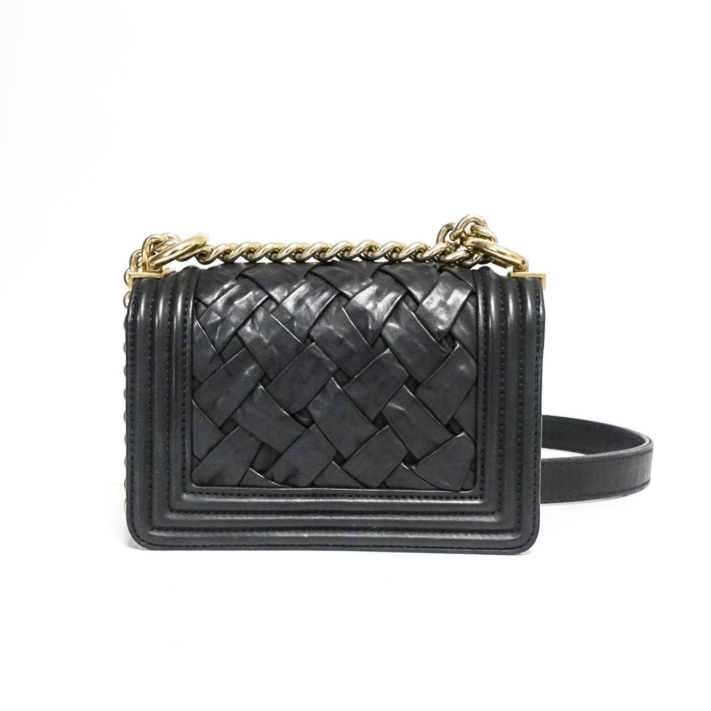 Chanel Black Woven Leather Chateau Boy Bag