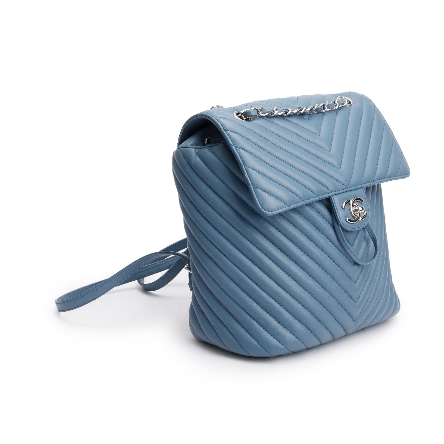 Chanel Blue Chevron Quilted Lambskin Leather Small Urban Spirit Backpack