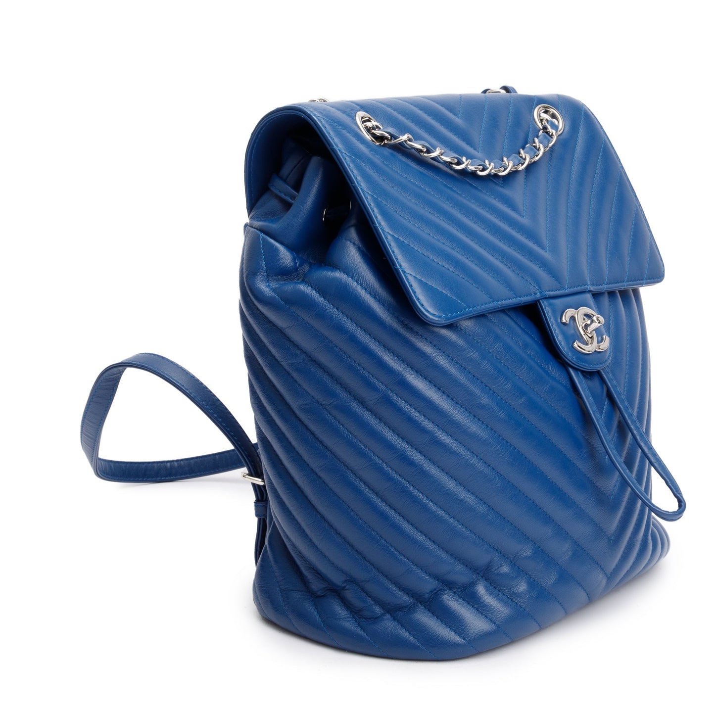 Chanel Blue Chevron Quilted Lambskin Leather Small Urban Spirit Backpack