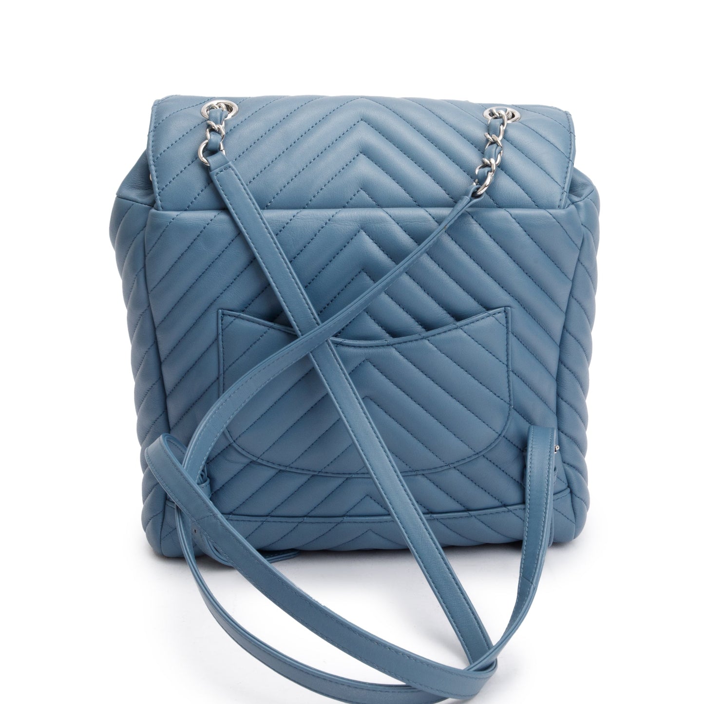Chanel Blue Chevron Quilted Lambskin Leather Small Urban Spirit Backpack