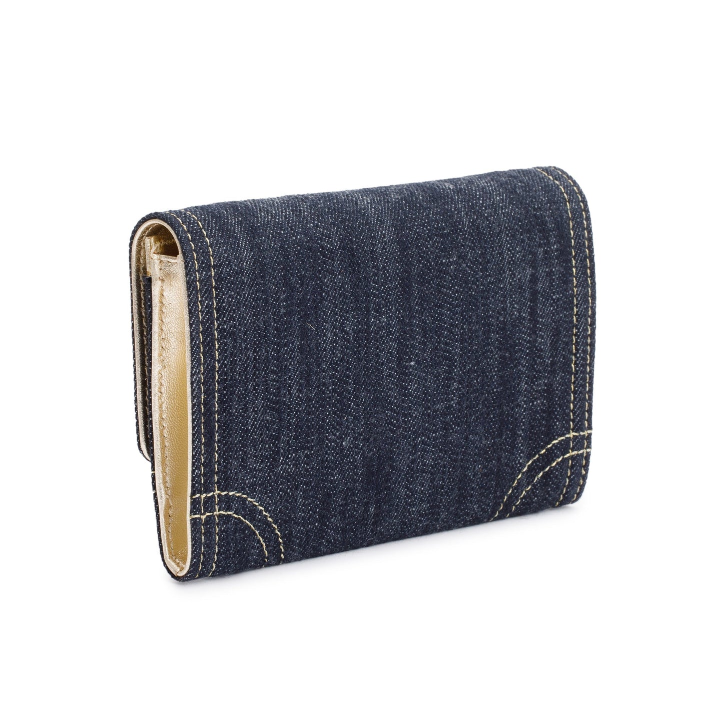 Chanel Blue Denim CC Gusset Flap Wallet