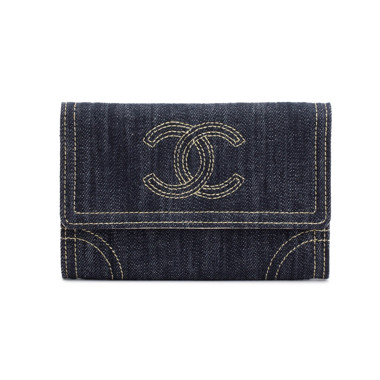 Chanel Blue Denim CC Gusset Flap Wallet