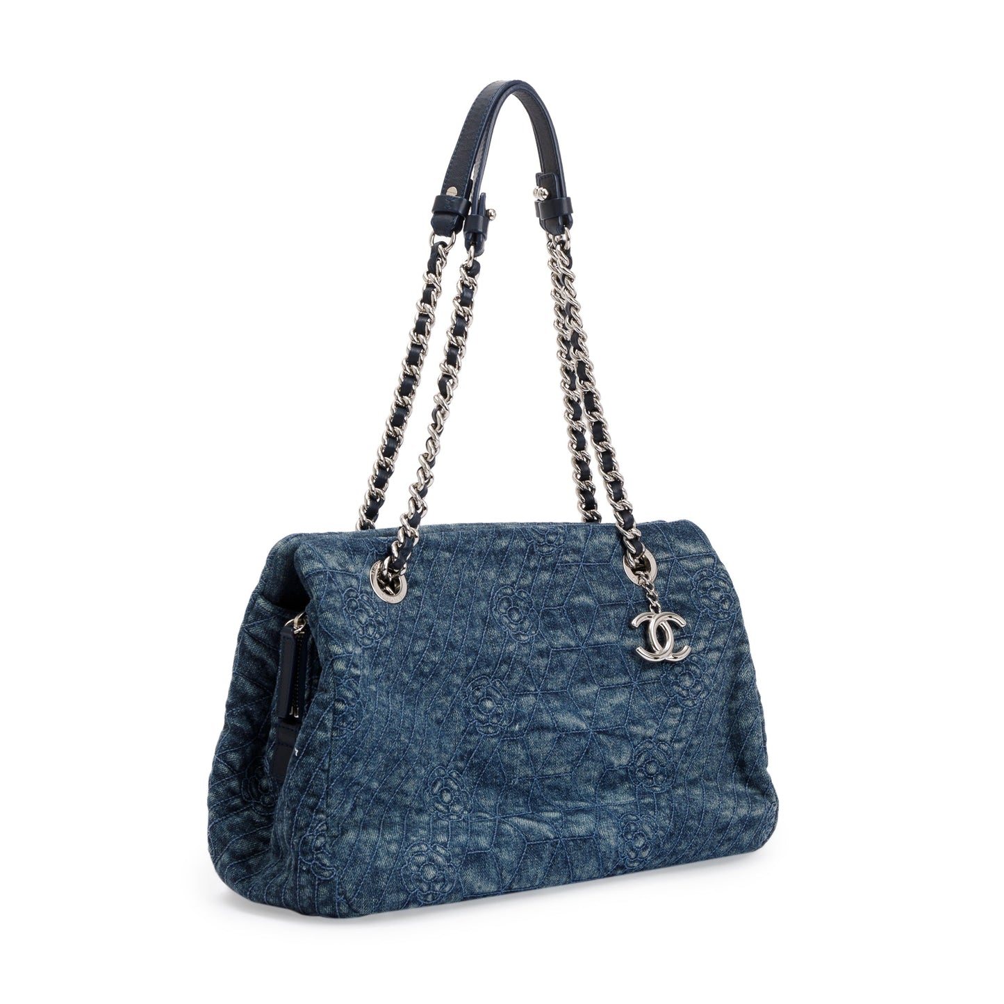 Chanel Blue Denim Camellia Tote Bag