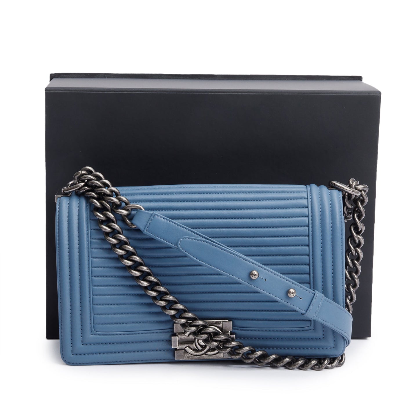 Chanel Blue Horizontal Quilted Lambskin Leather Medium Boy Bag