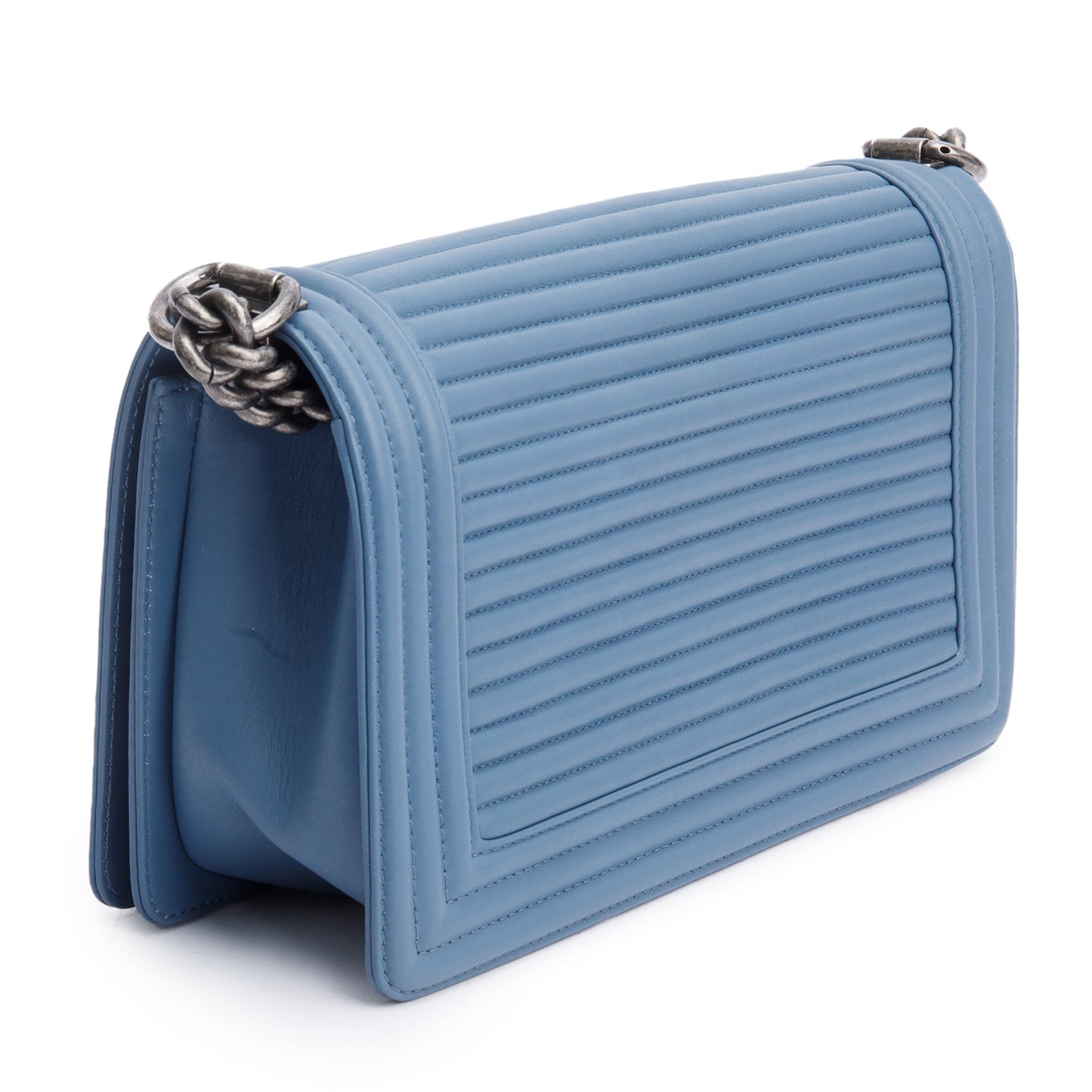 Chanel Blue Horizontal Quilted Lambskin Leather Medium Boy Bag