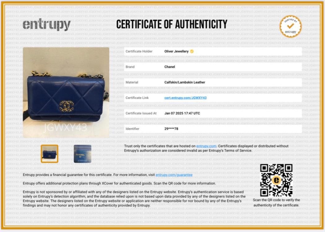 Chanel Blue Lambskin Leather 19 Wallet On Chain