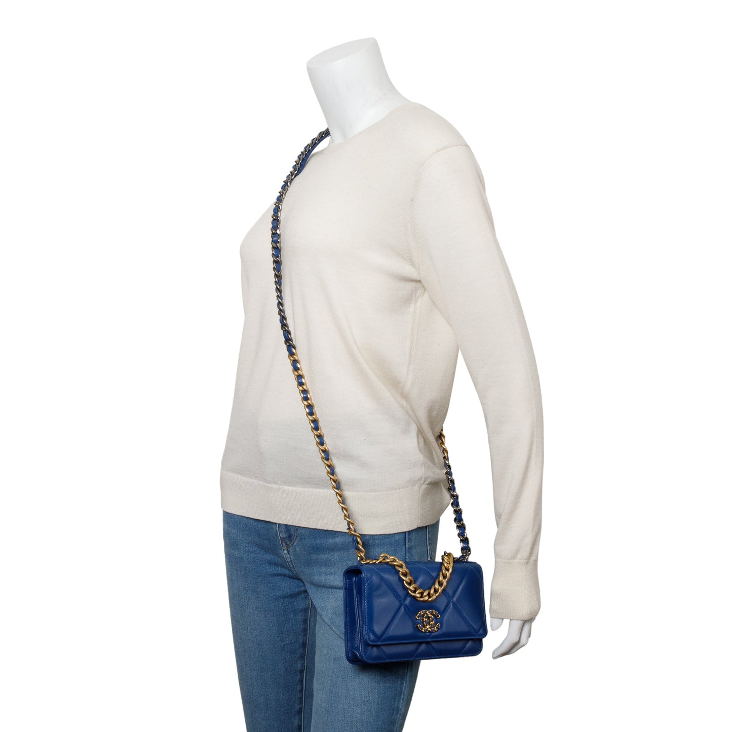 Chanel Blue Lambskin Leather 19 Wallet On Chain
