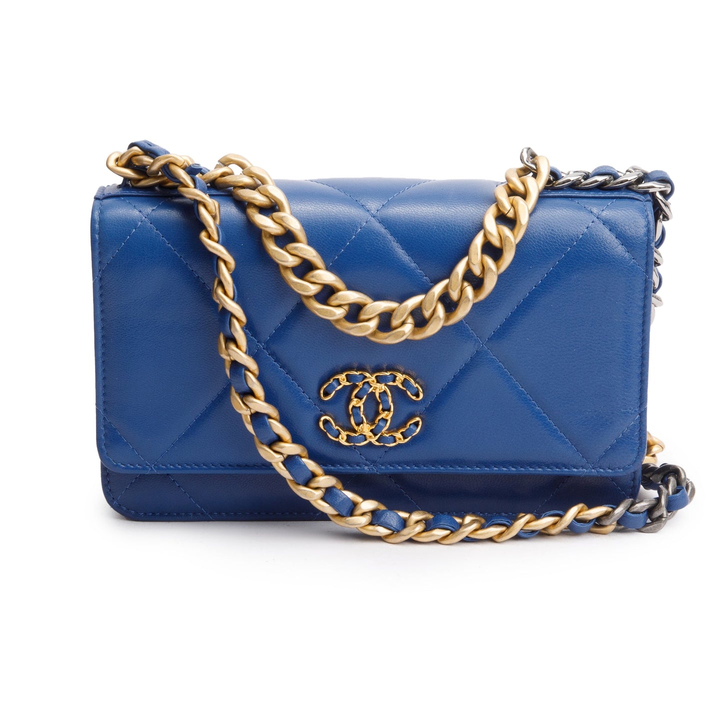 Chanel Blue Lambskin Leather 19 Wallet On Chain