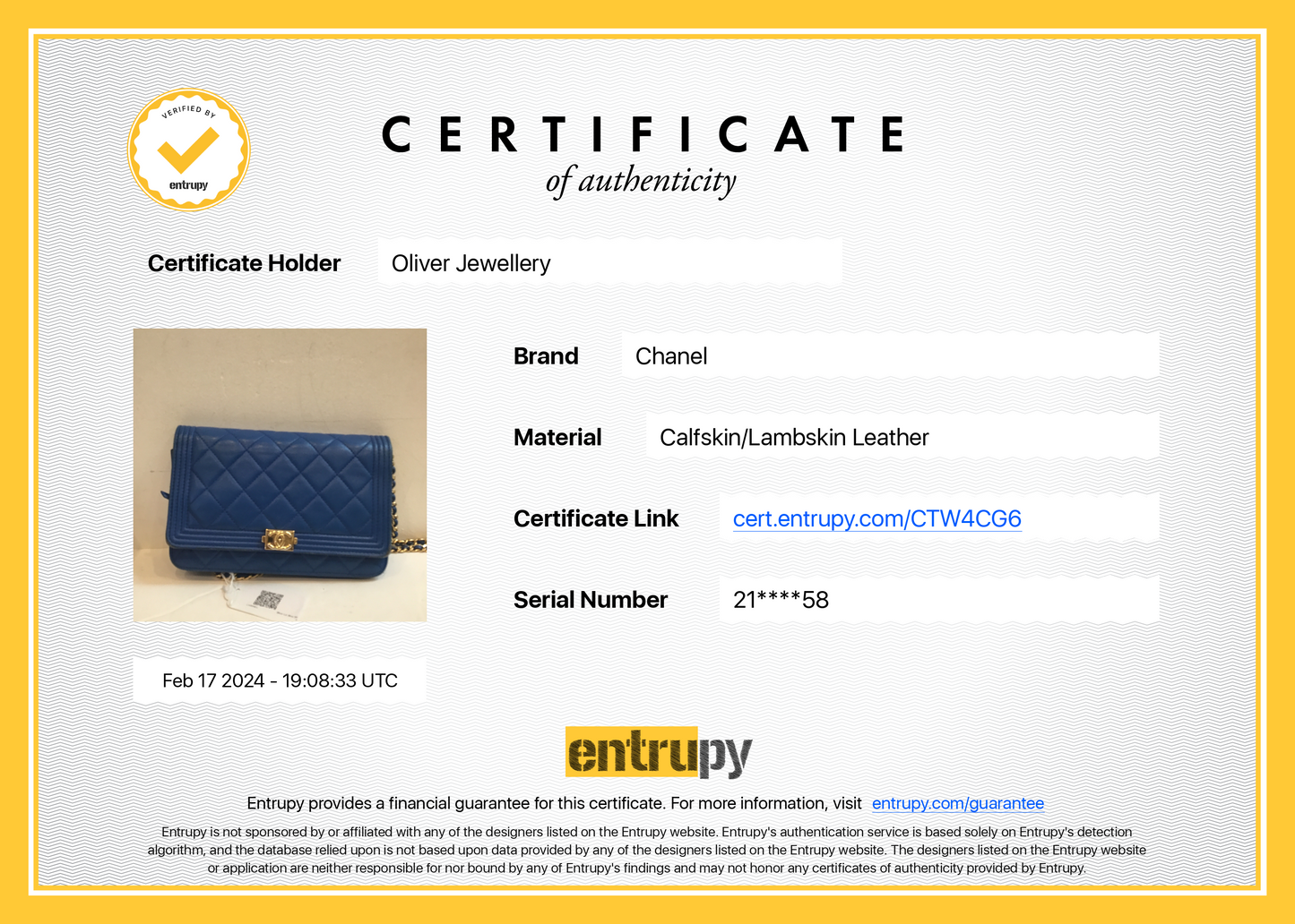 Chanel Blue Lambskin Leather Boy Wallet on Chain
