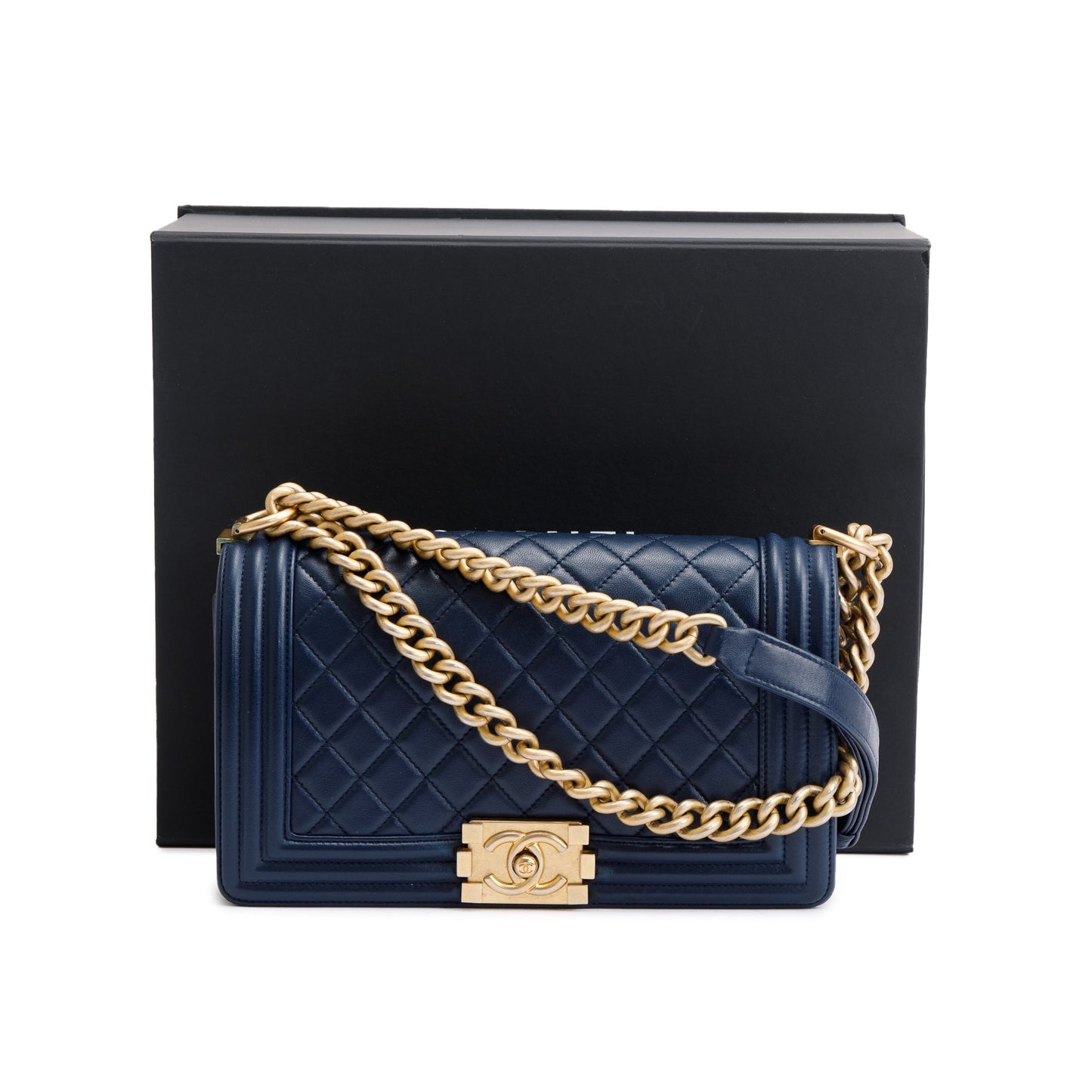 Chanel Blue Lambskin Leather Medium Boy Bag
