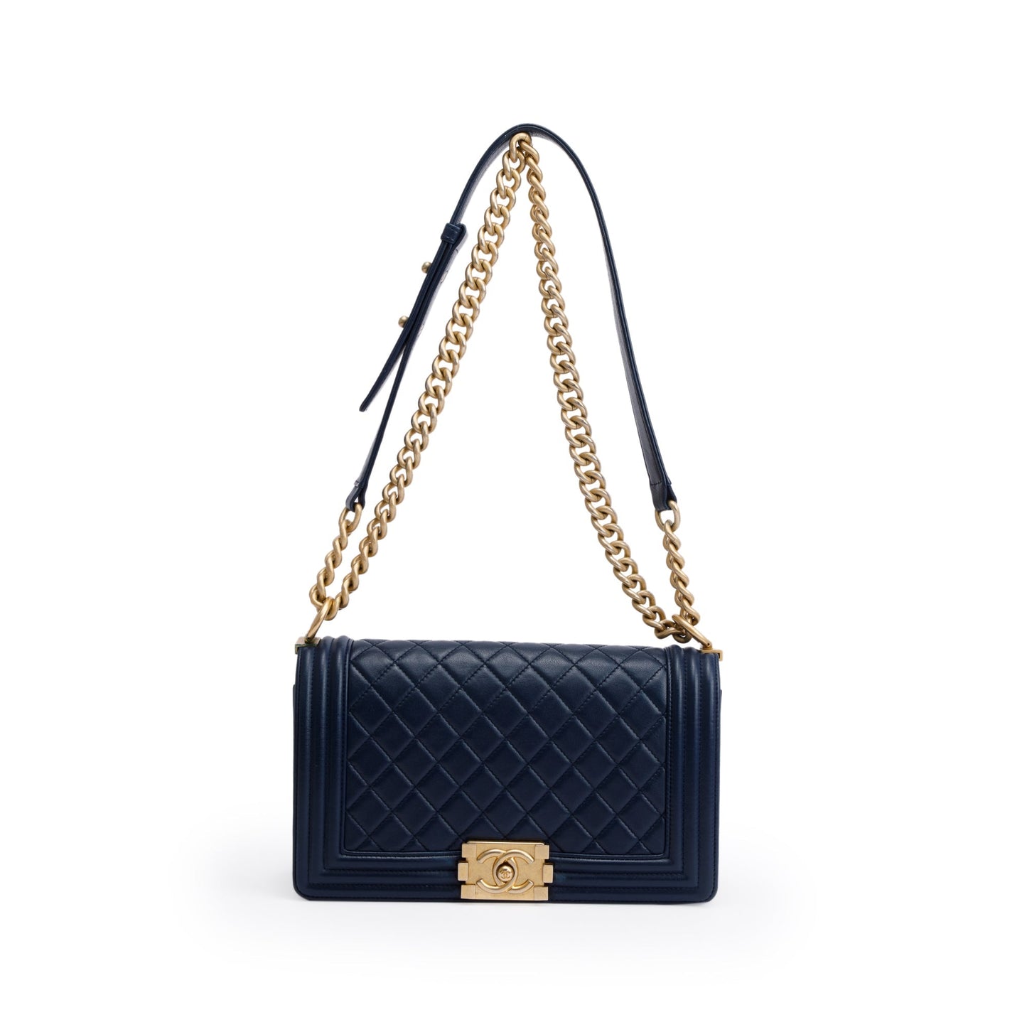 Chanel Blue Lambskin Leather Medium Boy Bag