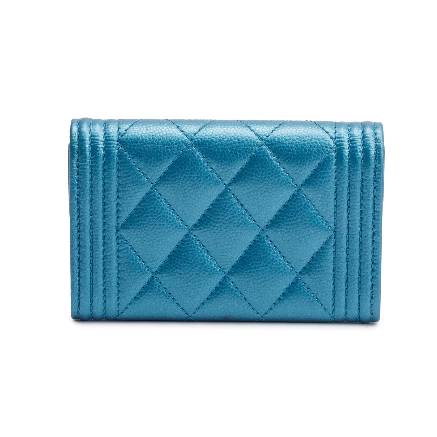 Chanel Blue Metallic Caviar Boy Flap Card Holder