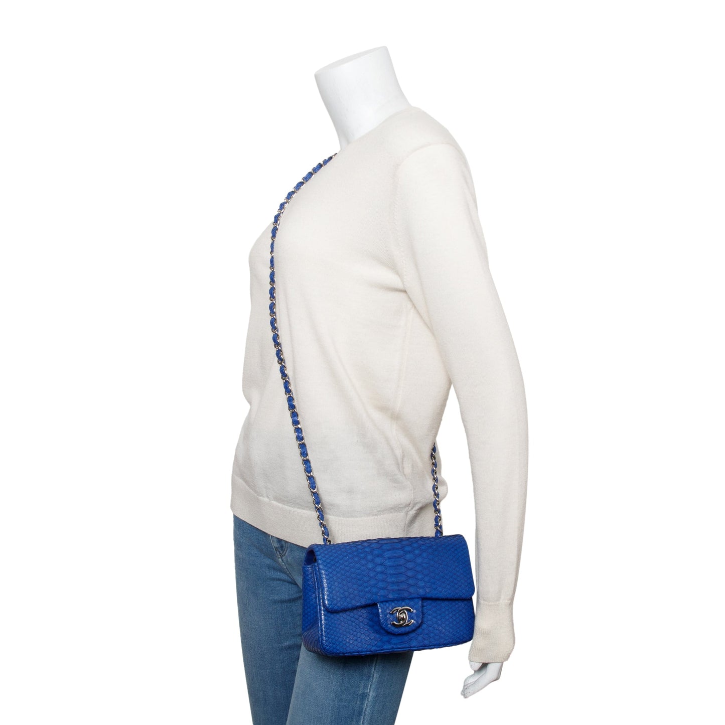 Chanel Blue Python Classic Mini Rectangular Flap Bag