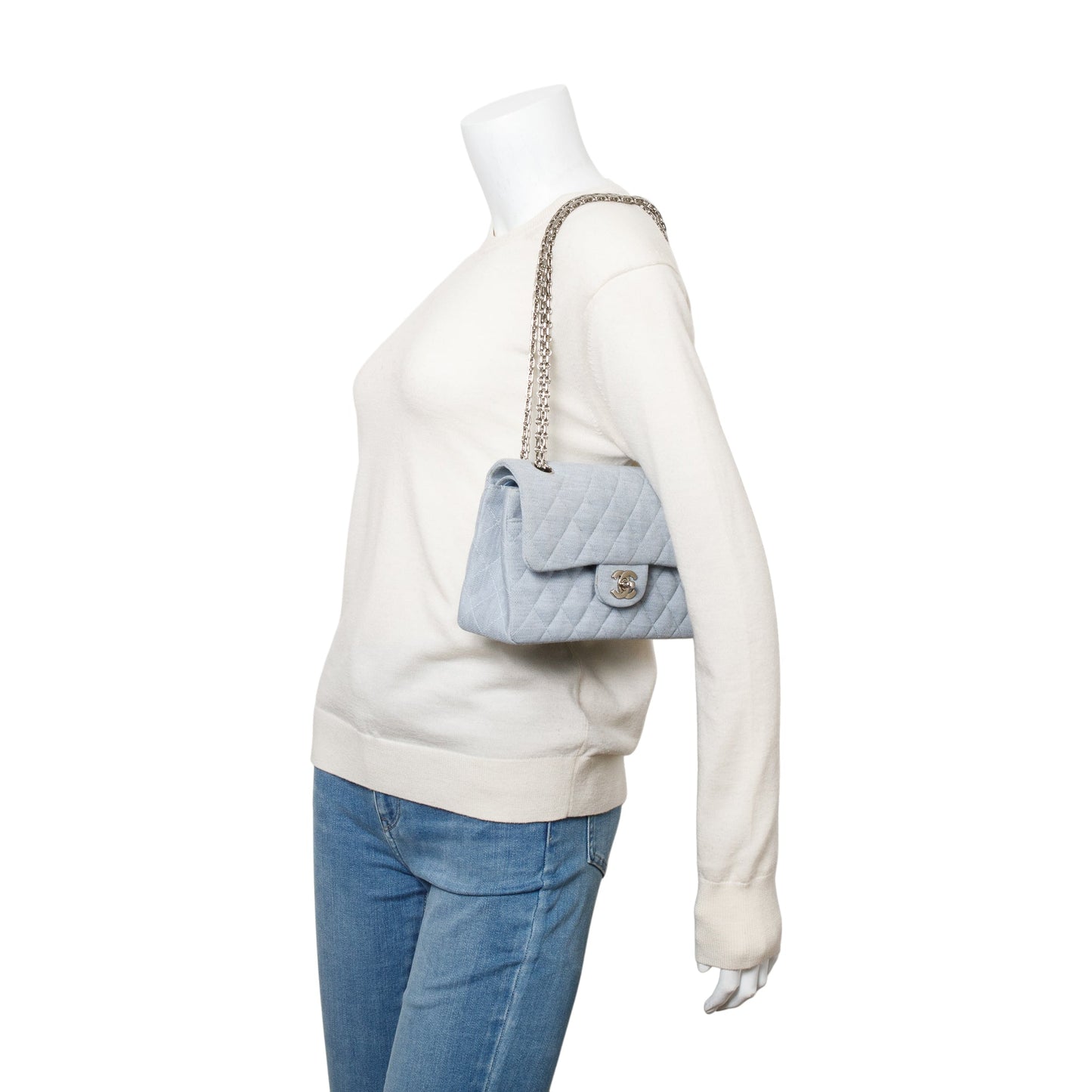 Chanel Blue Quilted Jersey Small Double Flap Bag
