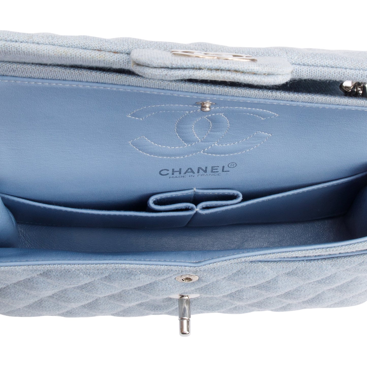 Chanel Blue Quilted Jersey Small Double Flap Bag