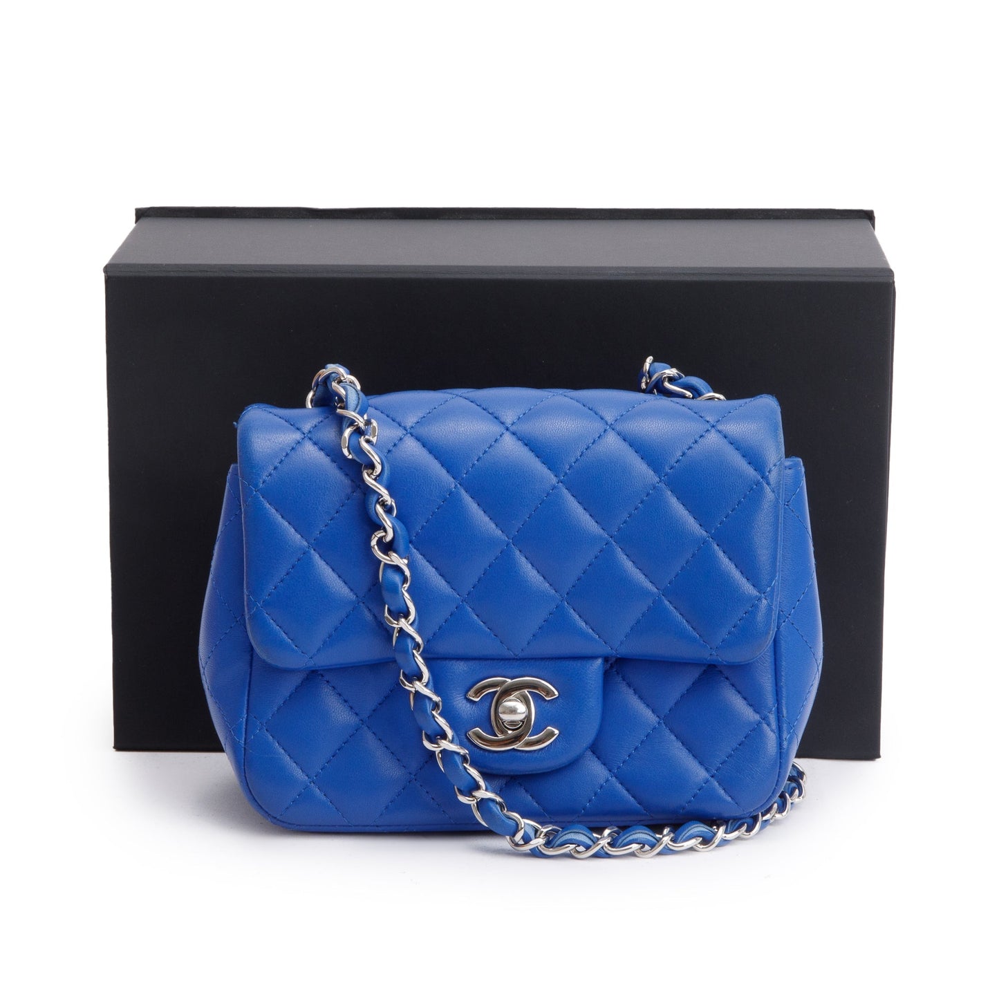 Chanel Blue Quilted Lambskin Leather Classic Square Mini Flap Bag