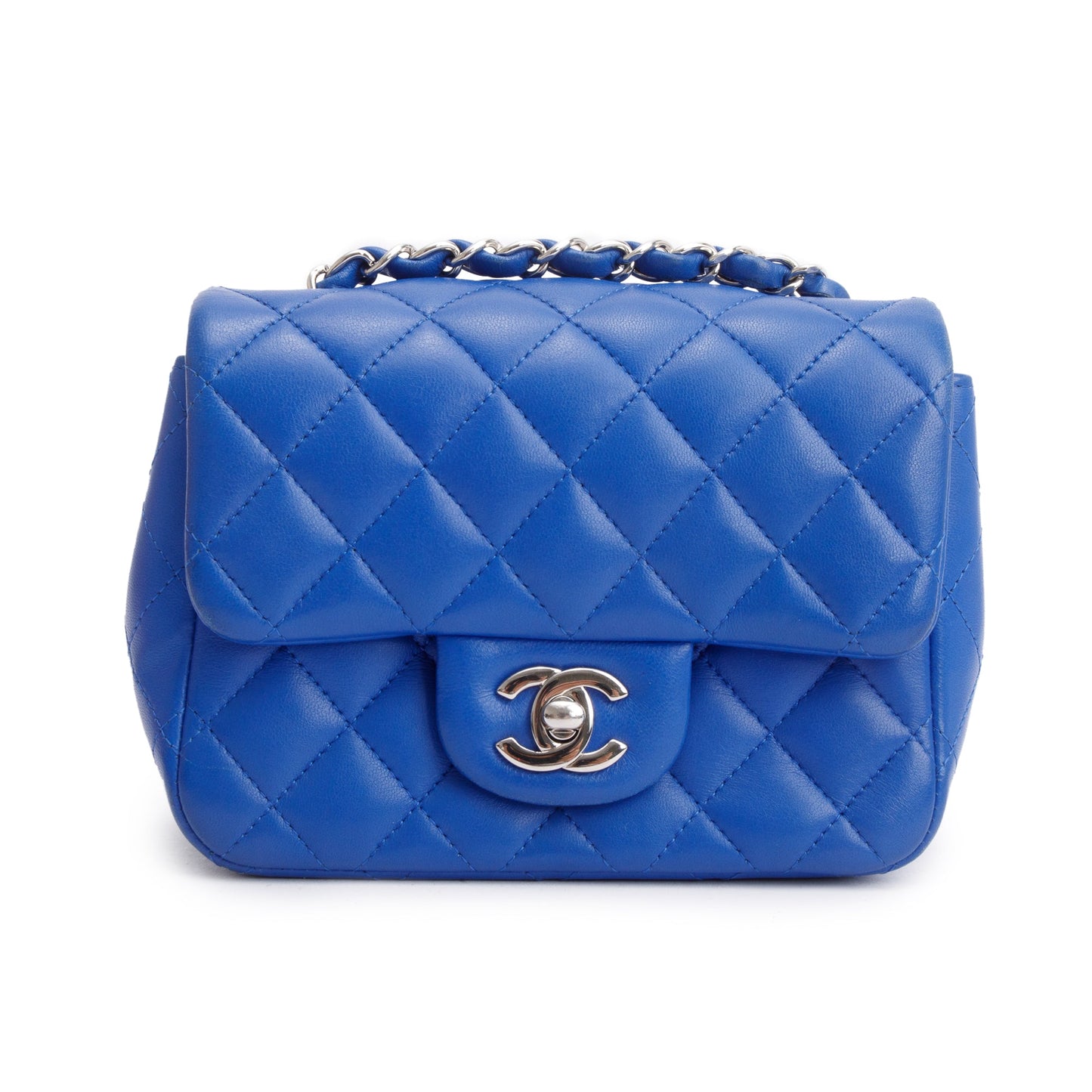 Chanel Blue Quilted Lambskin Leather Classic Square Mini Flap Bag