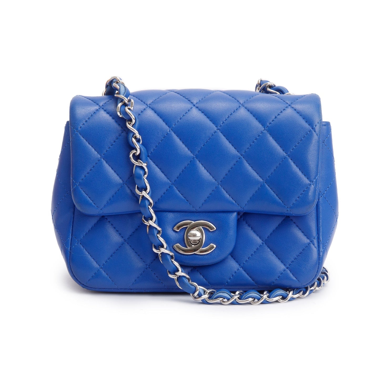 Chanel Blue Quilted Lambskin Leather Classic Square Mini Flap Bag