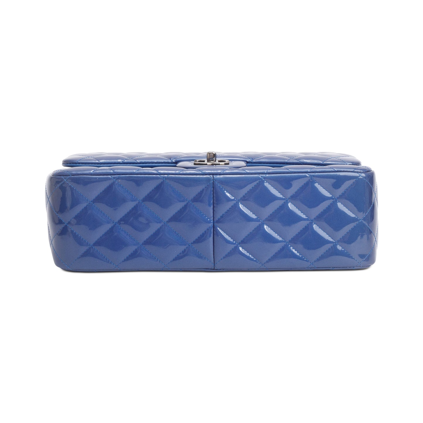 Chanel Blue Quilted Patent Leather Classic Jumbo Double Flap Bag