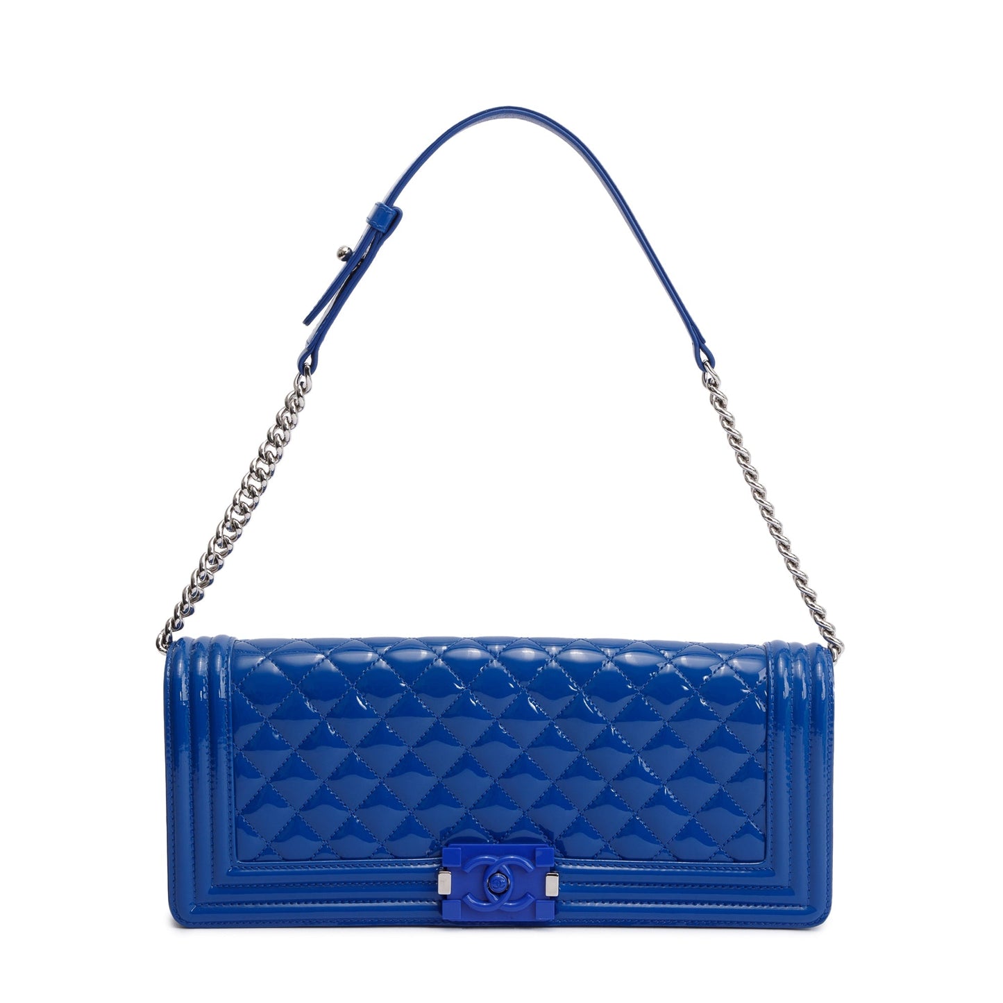 Chanel Blue Quilted Patent Leather Plexiglass Boy Convertible Bag