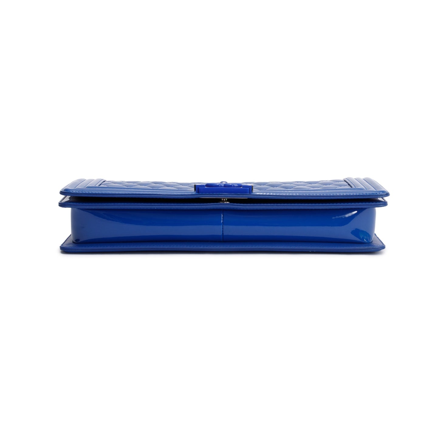 Chanel Blue Quilted Patent Leather Plexiglass Boy Convertible Bag