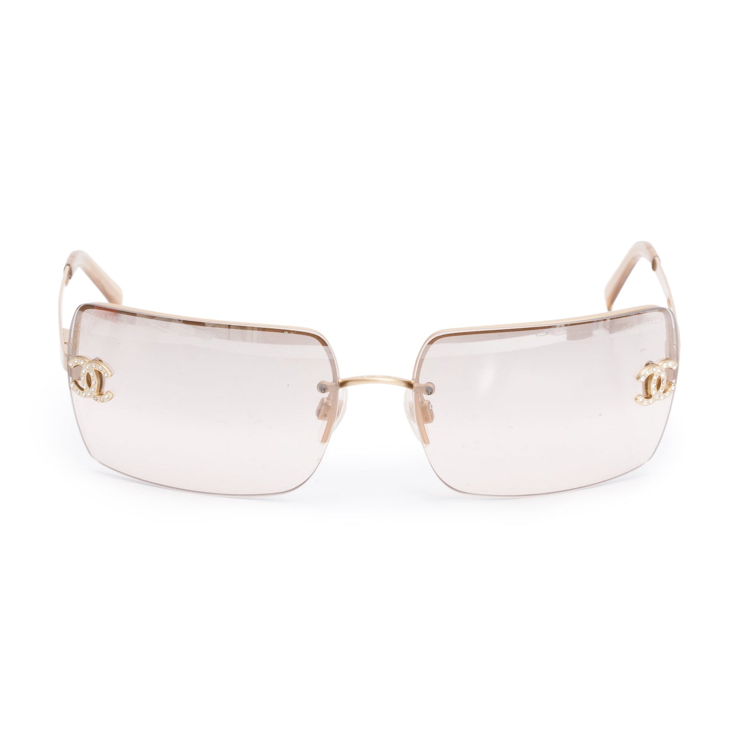 Chanel Brushed Gold-Tone Metal Frameless CC Logo Sunglasses 4092-B