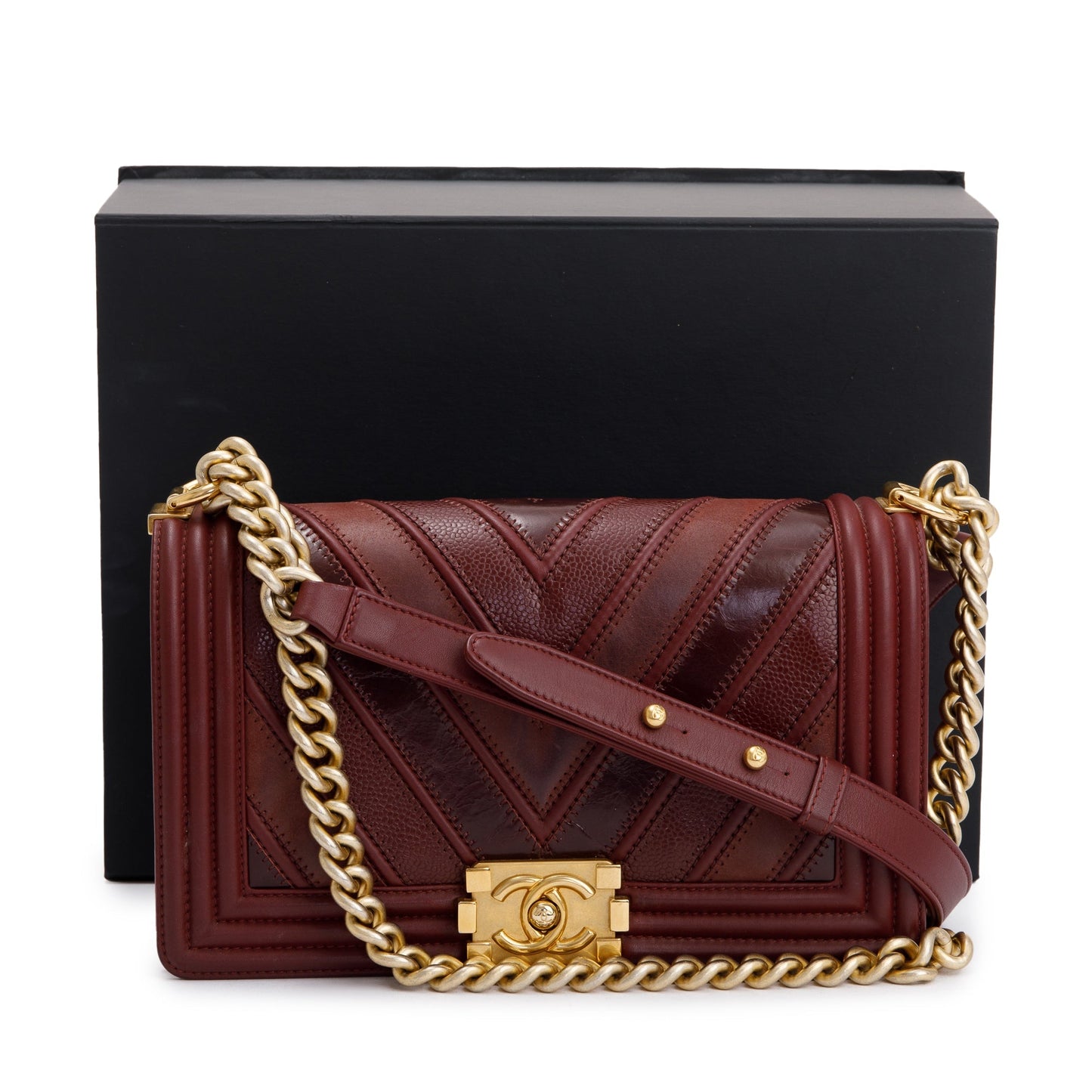 Chanel Burgundy Chevron Leather Medium Mix Boy Bag