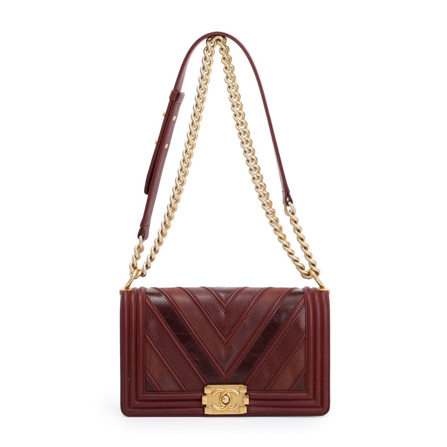 Chanel Burgundy Chevron Leather Medium Mix Boy Bag