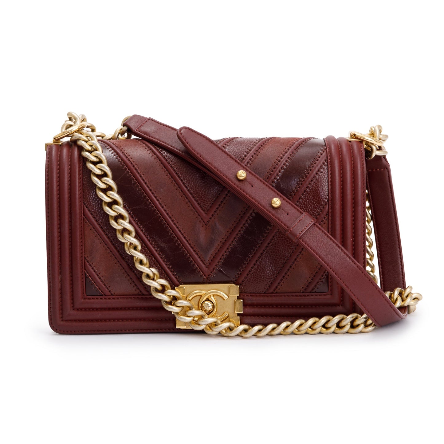 Chanel Burgundy Chevron Leather Medium Mix Boy Bag
