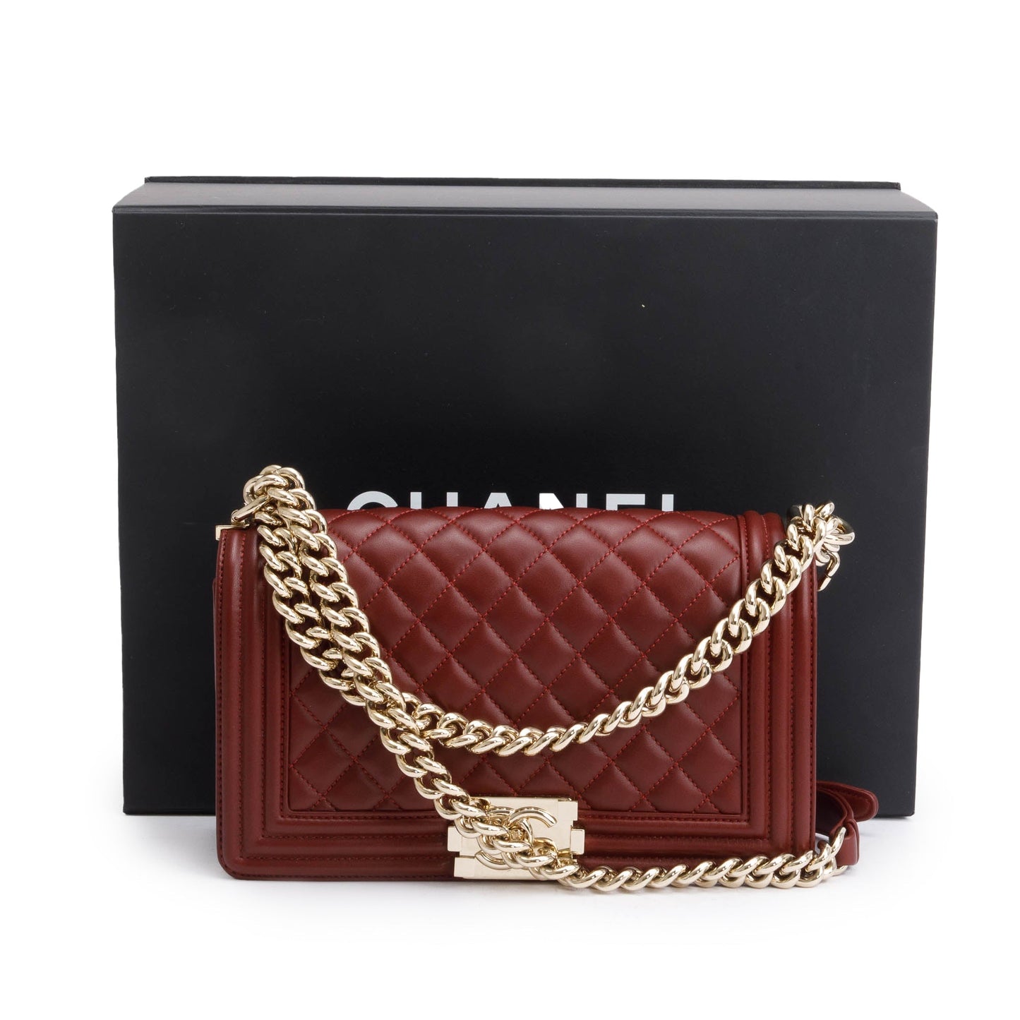 Chanel Burgundy Quilted Lambskin Medium Boy Bag