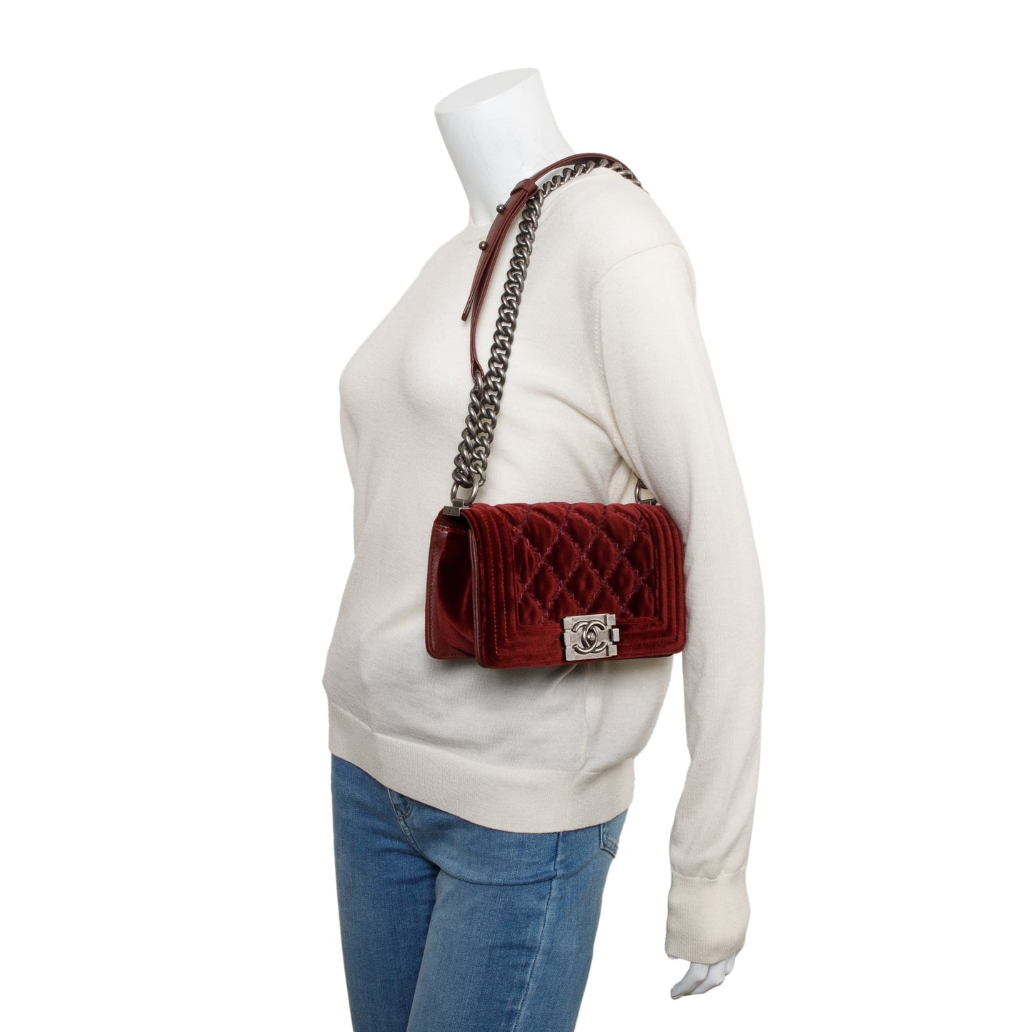 Chanel Burgundy Quilted Velvet Small Boy Bag
