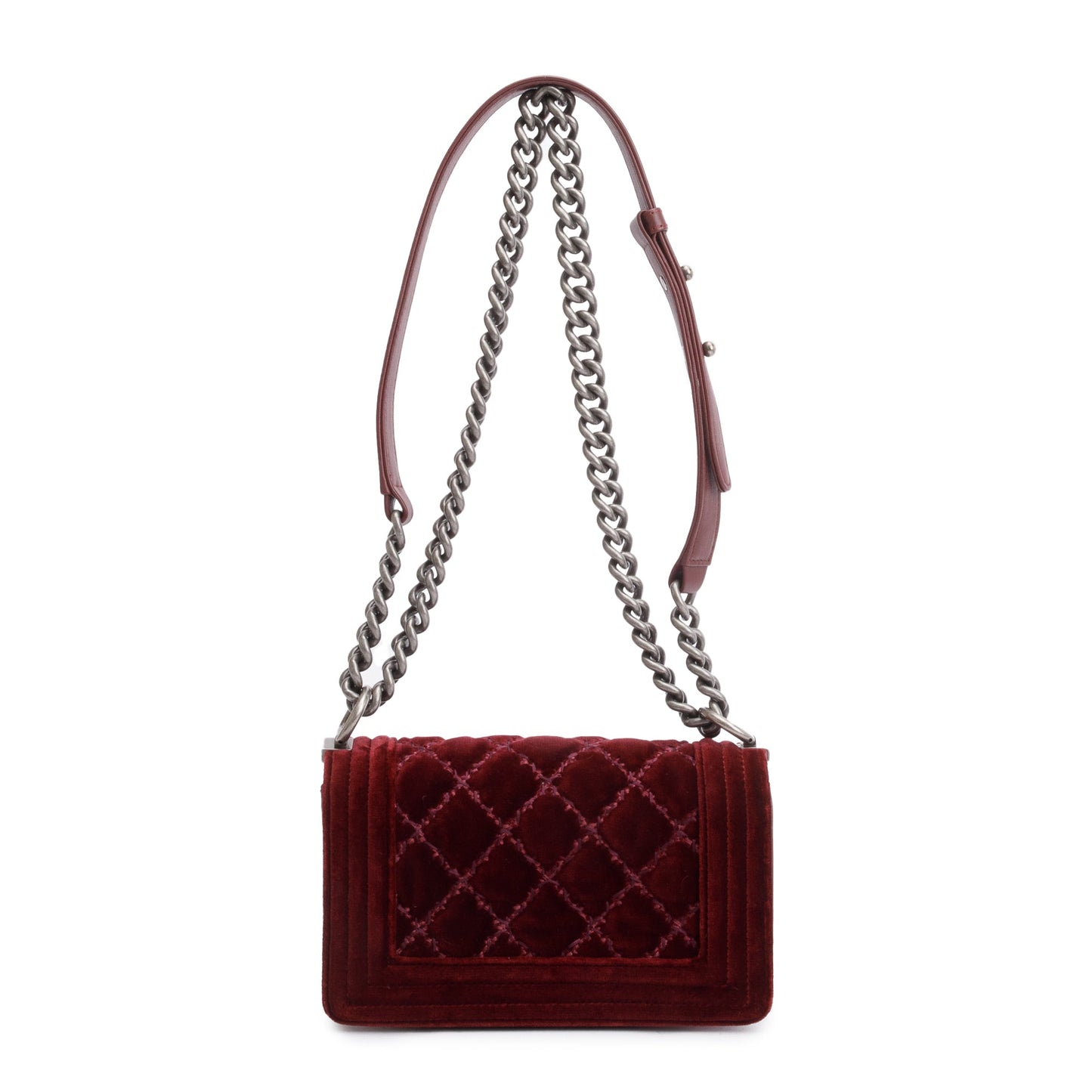 Chanel Burgundy Quilted Velvet Small Boy Bag