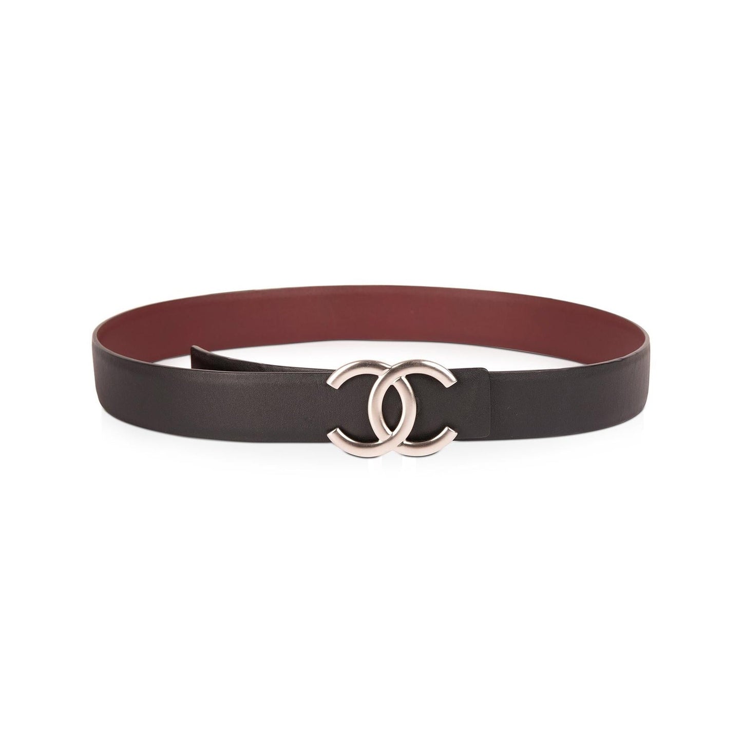 Chanel CC Black & Burgundy Reversible Leather Belt