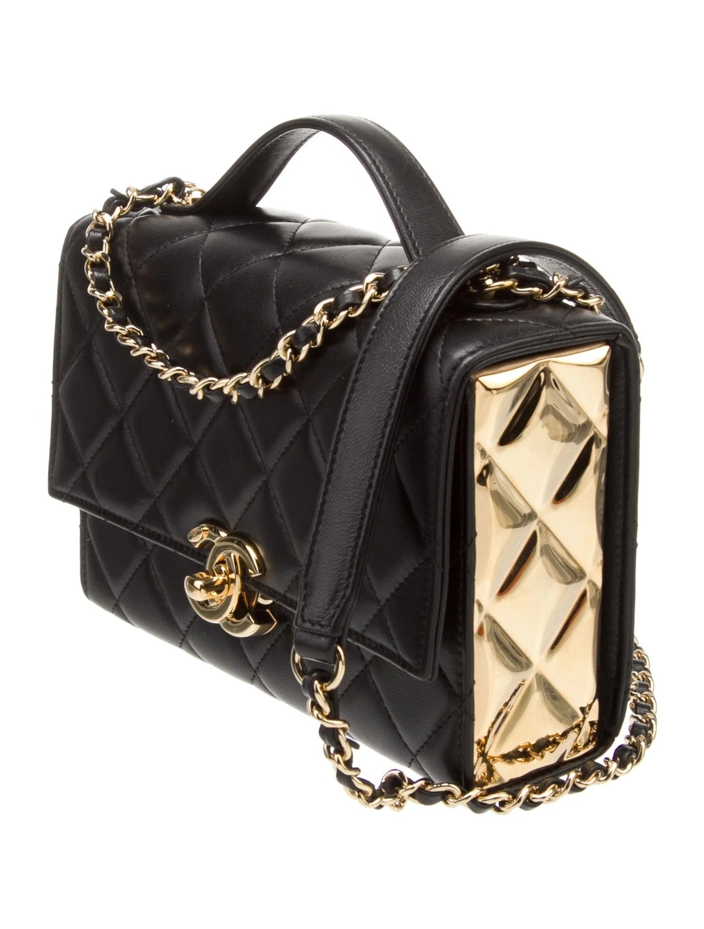 CHANEL CC LAMBSKIN QUILTED  GOLDEN PLATE MINI FLAP BAG