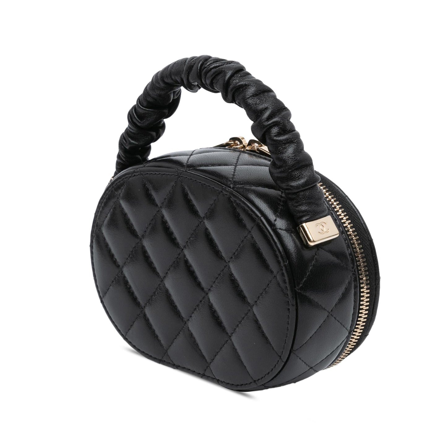 Chanel CC Lambskin Ruched Oval Top Handle Bag