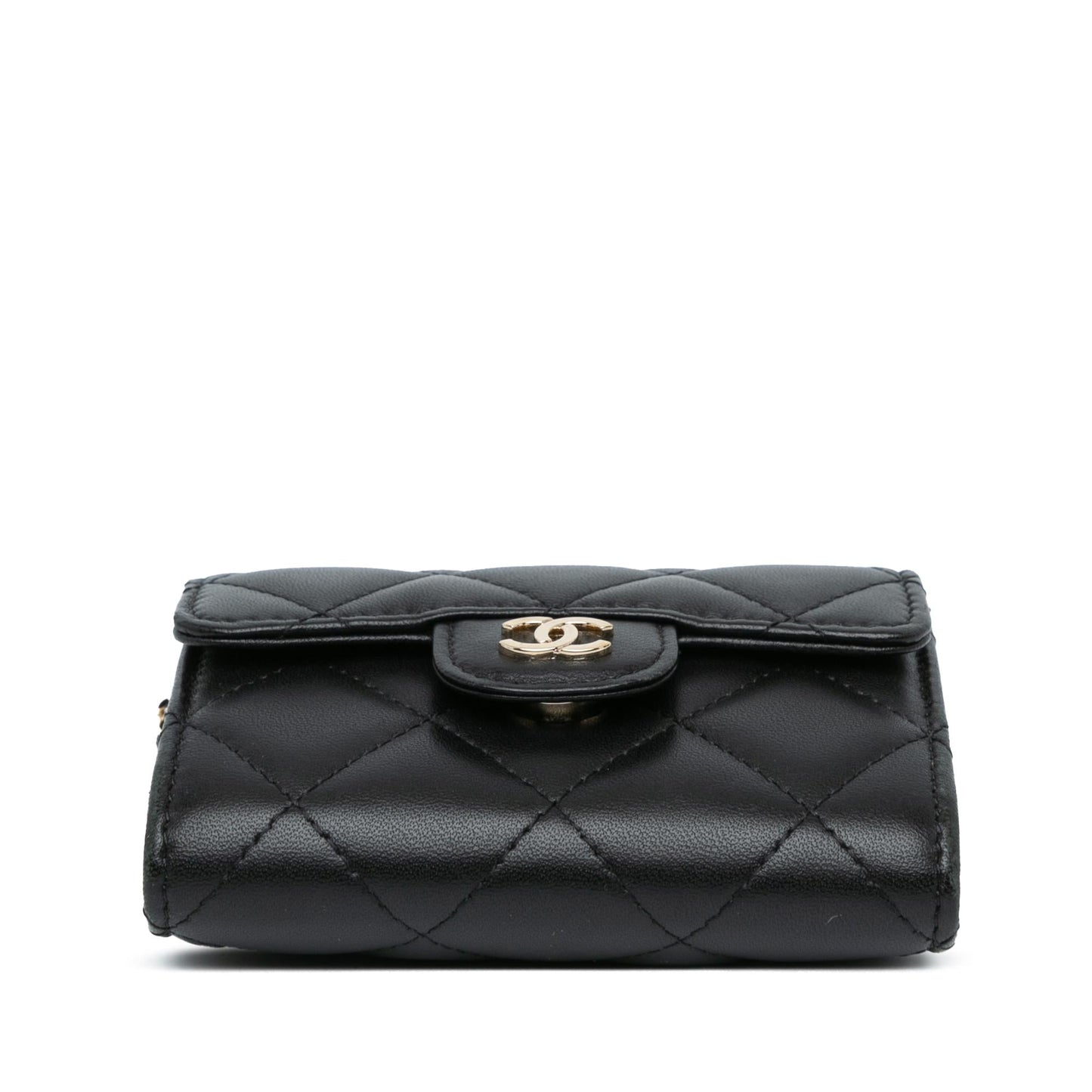Chanel CC Quilted Lambskin Flap Card Holder On Chain (SHG-nIBnCq)