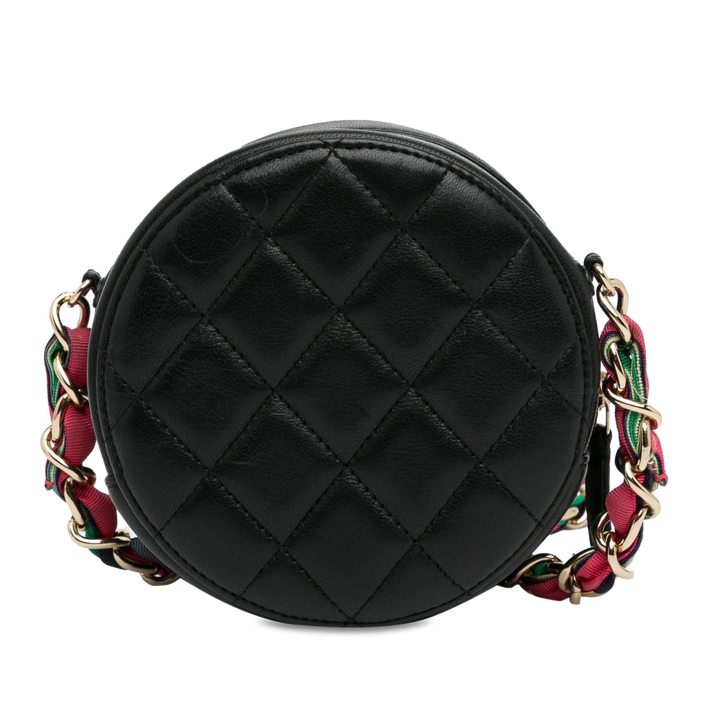 Chanel CC Quilted Lambskin Ribbon Round Clutch With Chain (SHG-oOGi2u)