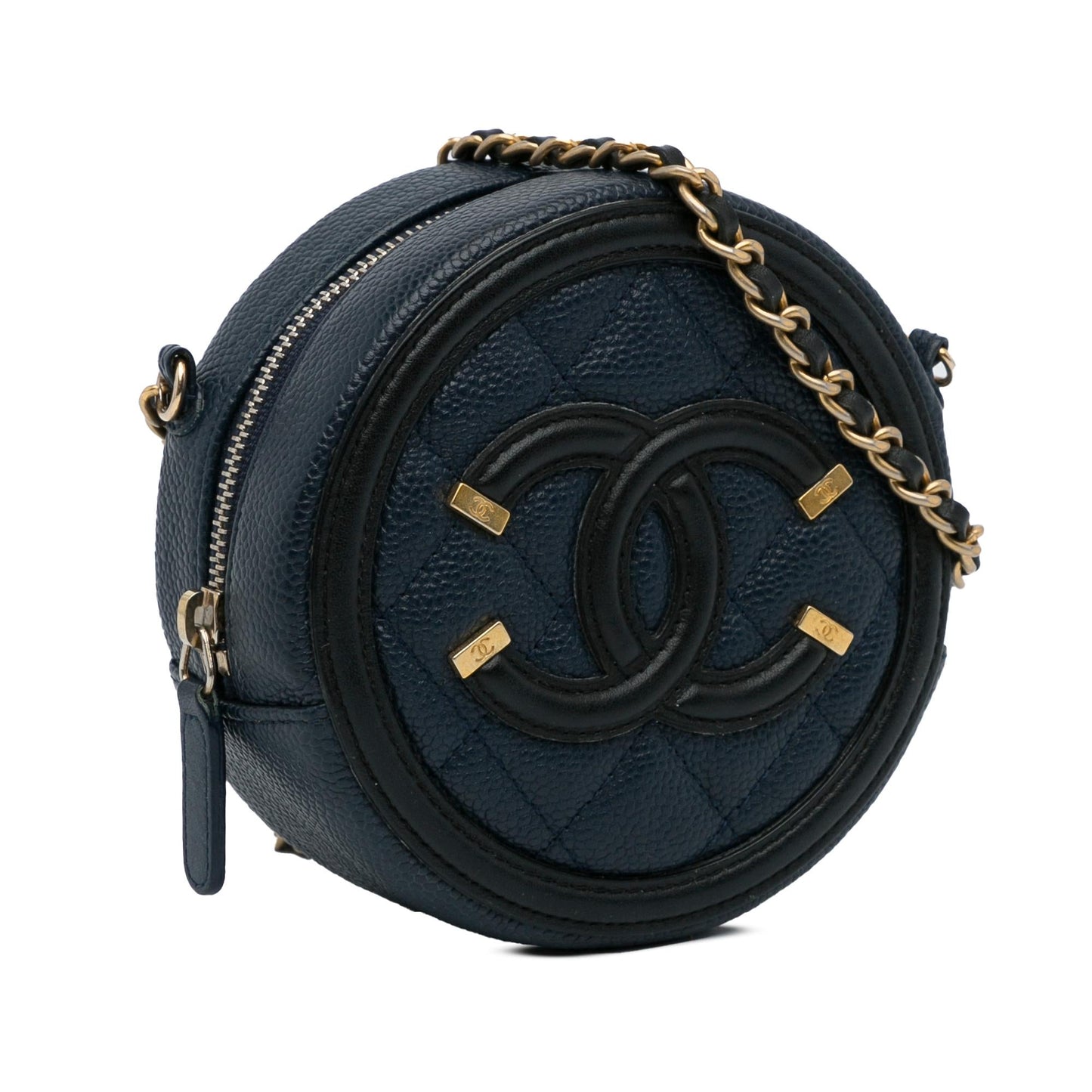 Chanel Caviar CC Filigree Round Crossbody Bag (SHG-f1Lbtg)
