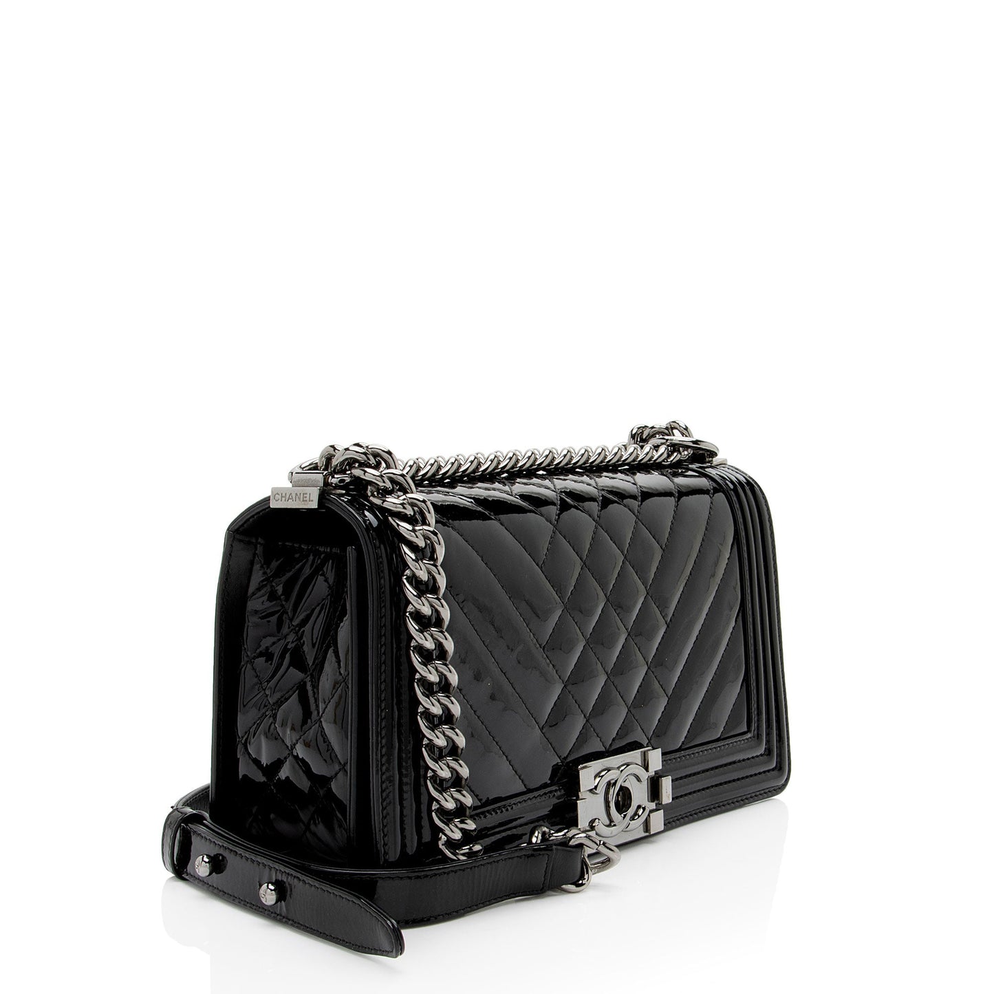 Chanel Chevron Patent Leather Old Medium Boy Bag