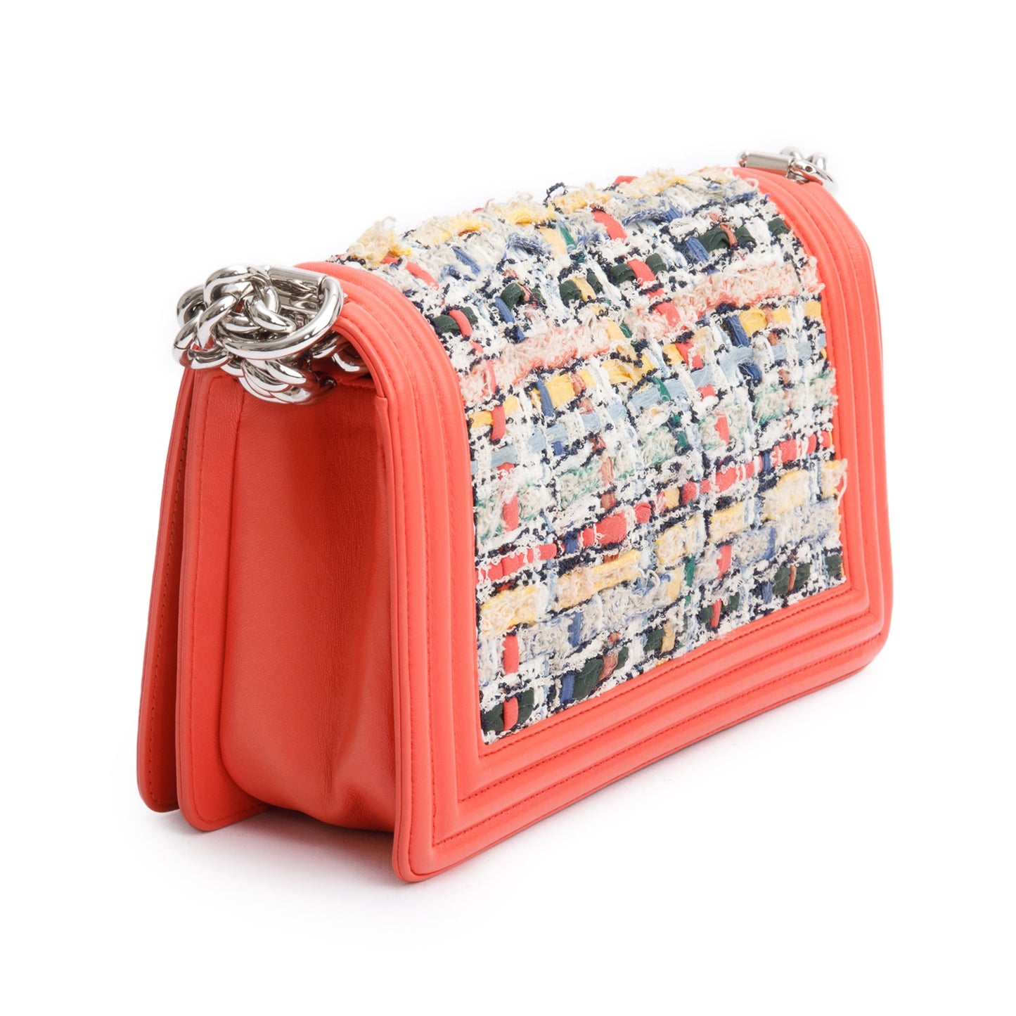 Chanel Coral Calfskin Leather Tweed Medium Boy Bag