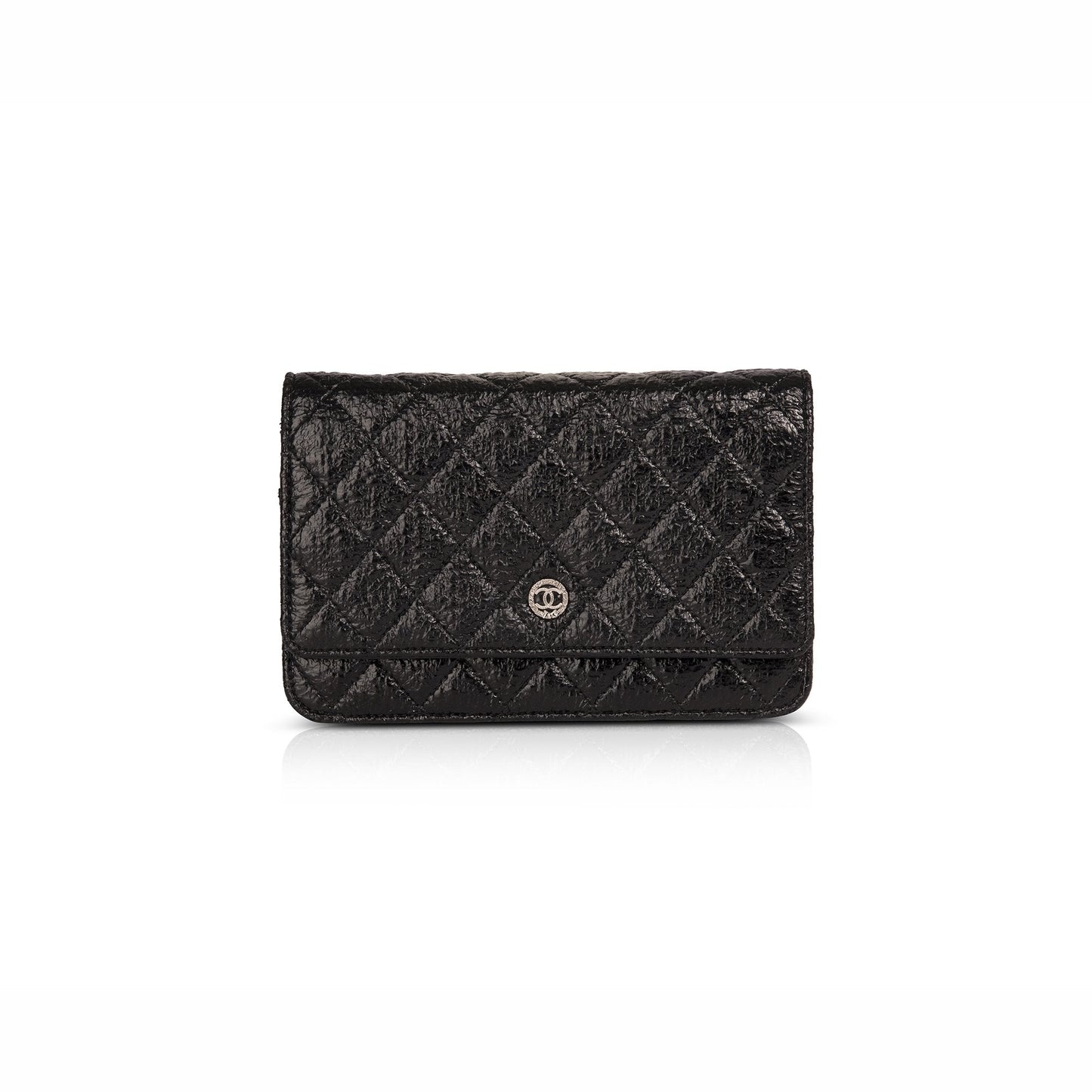 Chanel Distressed Patent Classic Wallet on Chain